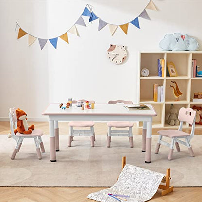 Kids Table and 4 Chairs Set with Graffiti Desktop,Toddler Furniture for Kids Ages 3-8,Children Study Desk, Dining Table, Height Adjustable Desk, Painting Desktop,Gift for Boys Girls (Pink) - color: Pink