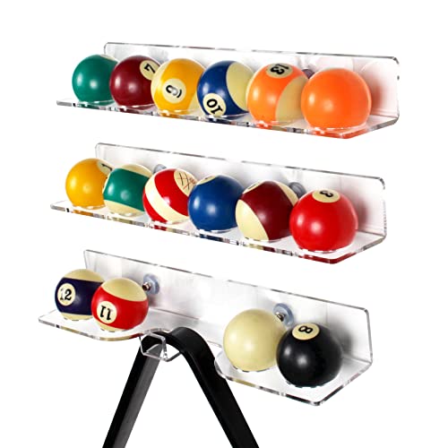 Pool Cue & Ball Rack Wall Mount – Acrylic Billiard Storage Holder, Self-Adhesive or Screw Mounted, Space-Saving Game Room Organizer (16 Balls & Ball Rack Holder) - style: 16 Balls & Ball Rack Holder
