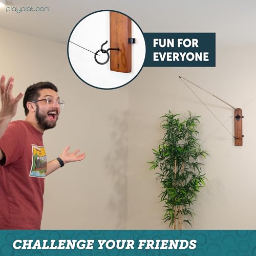 Play Platoon Hook and Ring Toss Bar Game for Adults - Wood Toss Ring Game for Adults - Perfect Home, Basements, & Bar Gifts - color: Brown with Pole