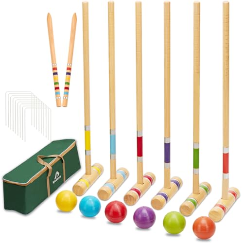 ApudArmis Six Player Croquet Set with Premiun Rubber Wooden Mallets 28In,Colored Ball,Wickets,Stakes - Lawn Backyard Outdoor Game Set for Adults/Teenagers/Family (Large Carry Bag Including) - size: 28'' Standard