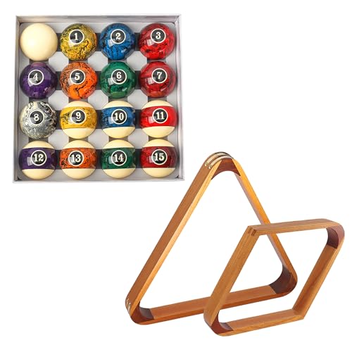 GSE Games & Sports Expert 8-Ball Triangle & 9-Ball Diamond Pool Ball Racks with 2-1/4" Standard Pool Balls, Billiard Balls and Racks Set, Pool Table Accessories (Several Colors Available) - color: Dark Marble Style Balls, style: Oak Racks