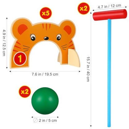 Toddmomy Animal Wooden Croquet Set for Kids - Complete Family Indoor Outdoor Game with 5 Animal Wickets & 2 Mallets - Safe Educational Learning Toy & Gift for Toddlers Boys Girls 3-6
