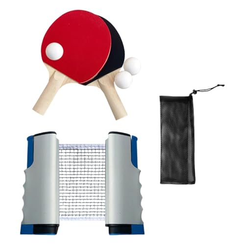 Table Tennis Equipment Set with Rackets and Balls, Retractable Net for Home Use, Grey