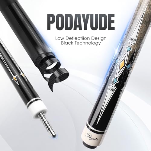 PODAYUDE Carbon Fiber Pool Cue, 12.5mm Tip Low Deflection Billiard Cue Sticks Pool Sticks, 58"" Pool Cues with Velvet Bag, 19-19.5oz (Grey)