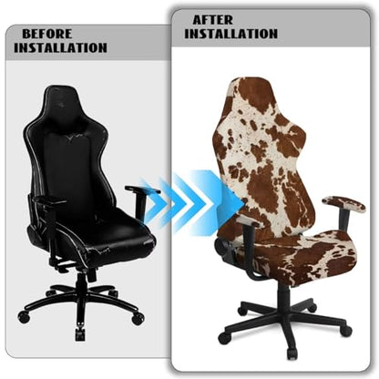 4 Pcs Gaming Chair Covers Stretchable Office Computer Chair Slipcover with Armrest Covers, Elastic Ergonomic Executive Armchair Seat Protector Machine Washable, Brown Cow Print - color: Brown Cow Print