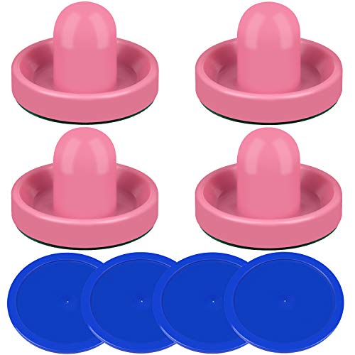 ONE250 Air Hockey Pushers and Red Air Hockey Pucks, Goal Handles Paddles Replacement Accessories for Game Tables (4 Striker, 4 Puck Pack) - color: Pink
