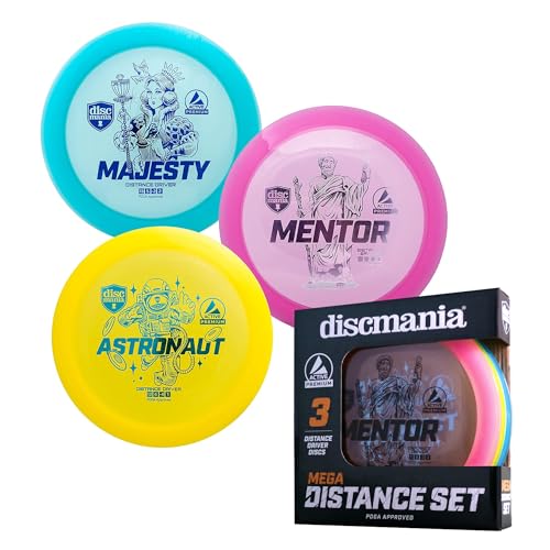 Discmania Distance Driver Disc Golf Set (3-Pack), Long Range Disc Golf Driver Set, Disc Golf Drivers, Disc Golf Discs Set Includes Majesty, Mentor & Astronaut (Colors May Vary)
