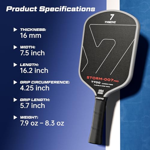 YVmove USAPA Approved Raw Carbon Fiber Pickleball Paddle, 16mm Thermoformed Pickleball Racket with High Spin & Extended Grip, Professional Pickleball Paddle for Control and Power - color: Classic Black