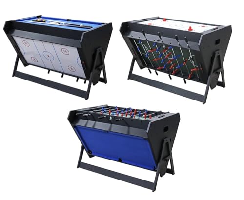 3-in-1 Game Table with Rotating Design, Including Billiards, Table Football, and air Hockey Table, for Indoor Entertainment Center - color: Black And Blue