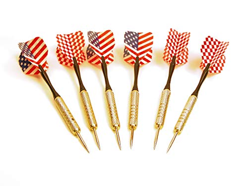NEW DART BOARD + 6 BRASS DARTS FLAG CHECKERS 16.5" inch