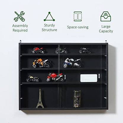 HOMCOM 5-Tier Display Cabinet, Glass Door Cabinet with Adjustable Shelves, Wall-Mounted Display Case for Playroom, Bedroom, Black - color: Black