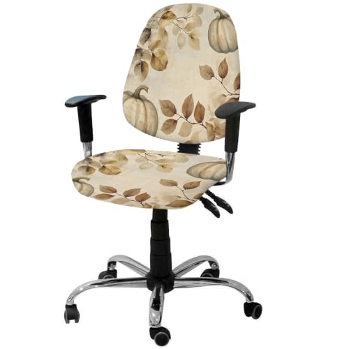 Savannan Office Chair Cover, Fall RetroThanksgiving Pumpkin Protective Stretch Elastic Universal Cover for Desk Task Chair,Computer Rotating Chair 1 Pcs Country Leaves Retro Linen