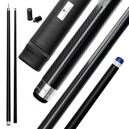 Cue-King Pool Cue Military-Grade Carbon Fibre 58” 18oz 2 Piece with 12.5mm Premium Tip Finished in Gloss Exposed Carbon Fibre, Professional Pool Cue - style: With Premium Case
