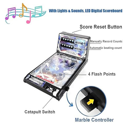 Arcade-Style Electronic Tabletop Pinball Machine - Retro Desktop Game with Lights Sounds | Home Pinball Toy for Kids Teens Adults | Gift for Birthday Christmas Party