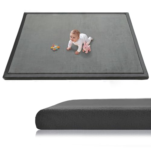 Baby Play Mat for Floor, 71'' x 59'' Thicken Foam Soft Padded Playmat for Tummy Time, Playpen Mat for Toddlers Infant Kids, Water-Repellent Coral Velvet, Non-Slip Bottom Safe for Crawling (Dark Grey) - color: Dark Grey, size: 71"×59"×1.3"