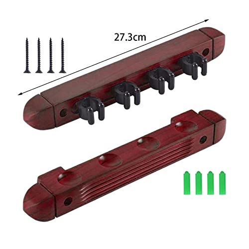 Pool Cue Rack Claw, Billiard Cue Rest, Wooden Storage Stand, Wall Mounted 4 Pool Billiard Rods Holder, Wall Rack with 4 Cue Clips for Game Room - color: Red