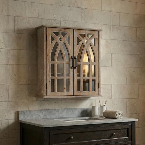 LKTART Solid Wood Wall Mounted Cabinet,Hanging Kitchen Storage Cabinet | Farmhouse Wall Mounted Wood Storage Cabinet;Window Pane Glass Door;Adjustable Shelves;Kitchen;Bathroom;Dining Room;Natural - color: Natural