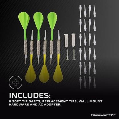 Accudart Light FX 2000 Electronic Dartboard with Vibrant LED Light Displays - Scoring Up to 4 Players - Includes 6 Soft Tip Darts