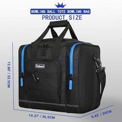 Goloni 1 Ball Bowling Bag for Men, Durable Bowling Tote with Padded Holder & Ventilated Shoe Compartment (Fits Size 14) - color: Black+Blue