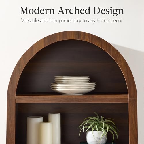 Best Choice Products 72" Tall Arched Pantry Cabinet w/Reeded Doors, 5-Tier Bookshelf, Armoire, Hutch, Bookcase, Storage Cabinet w/Adjustable Shelves, for Dining Room and Livingroom - Walnut - color: Large - Walnut