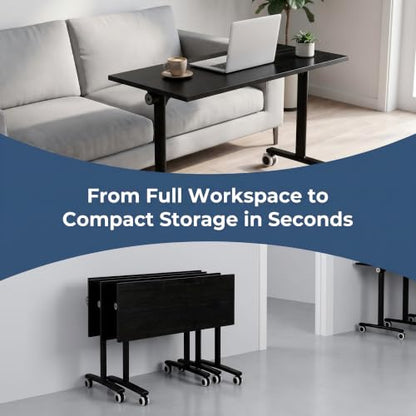 Folding Conference Table with Wheels, Mobile Flip-Top Training Table, Modular Space-Saving Meeting Table for Office, Classroom, Seminar, Library (10, Black, 55IN) - color: Black, size: 55IN