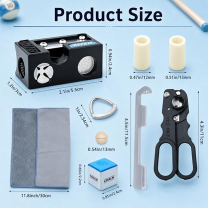 Pool Cue Tips Replacement Kit, 13mm Pool Stick Tips Replacement Kit Billiards Cue Tips Shaper Tools, Pool Cue Replacement Tips Repair Kit Billiard Pool Accessories - style: 8 in 1 shaper tools