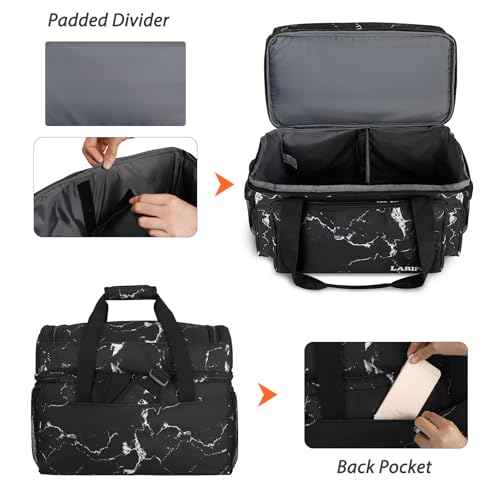 LARIPOP 2 Ball Bowling Bag Double Bowling Ball Carrier with Padded Holder, Shoe Compartment for Men Women Bowling League & Tournament - color: Black marble