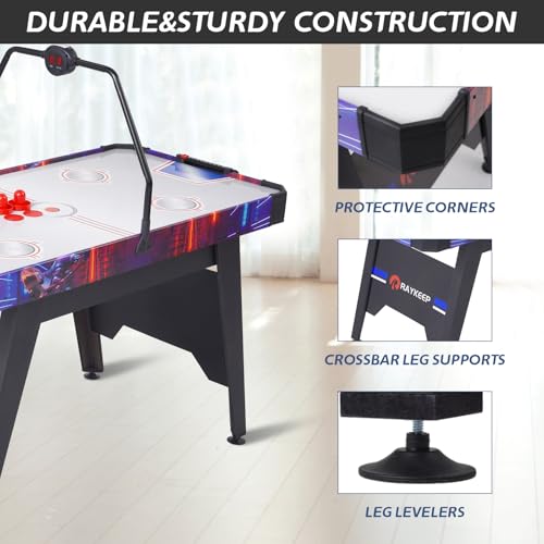 RAYKEEP Air Hockey Table, 54“ Indoor Hockey Game Table for Adults and Kids w/2 Pucks, 2 Pushers, Digital LED Overhead Scoreboard, Powerful 12V Motor for Game Room, Home, Office