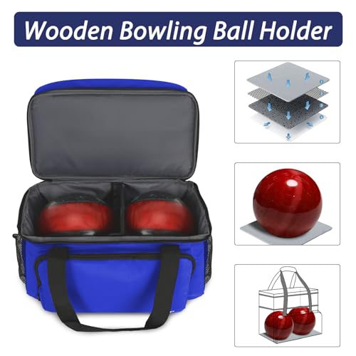 LARIPOP 2 Ball Bowling Bag Double Bowling Ball Carrier with Padded Holder, Shoe Compartment for Men Women Bowling League & Tournament - color: TR Blue