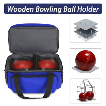 LARIPOP 2 Ball Bowling Bag Double Bowling Ball Carrier with Padded Holder, Shoe Compartment for Men Women Bowling League & Tournament - color: TR Blue
