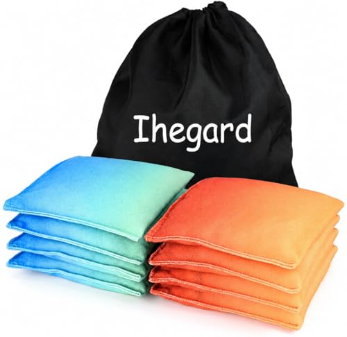 Cornhole Bags Set of 8, Weather Resistant Cornhole Bean Bags with Gradient Design, Durable Modified Size Corn Hole Bags for Outdoor Tossing Games, Includes Tote Bag - color: RedOrange & BlueGreen