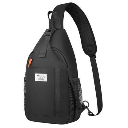 MOSISO Crossbody Sling Bag for Men Women, Sling Backpack Travel Hiking Daypack, Small Cross Body Shoulder Bag Daypack with 3 Front Pockets for Outdoor Casual Commuting, Black