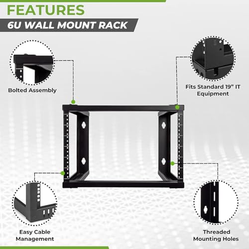 NavePoint 6U Wall Mount Rack - Server Rack for 19 Inch IT Equipment Open Frame Rack – Network Rack for AV & Server Equipment 16” Deep Rack, Black - size: 6U