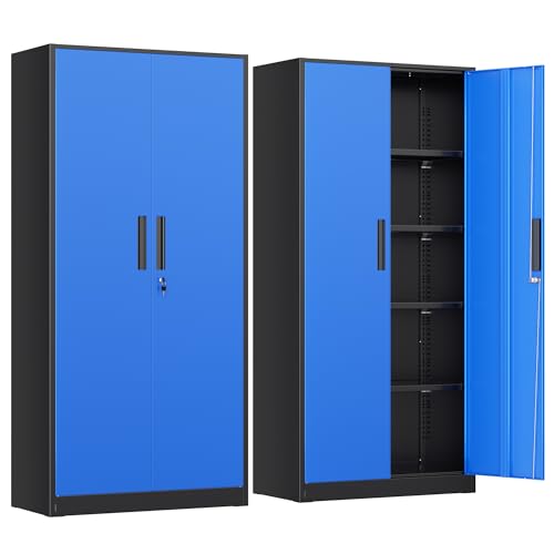 INTERGREAT Metal Storage Cabinet, 72” H Storage Cabinet with Doors and Adjustable Shelves for Office, Home, Garage, Pantry (Assembly Required, Black Blue) - color: Black Blue, size: 72" Storage Cabinet