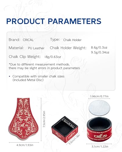 CRICAL Portable Magnetic Pool Chalk Holder Square Chalk Cube Holder Billiard Cue Accessory Gift Idea - color: CL-ChalkHolder Red White-RS
