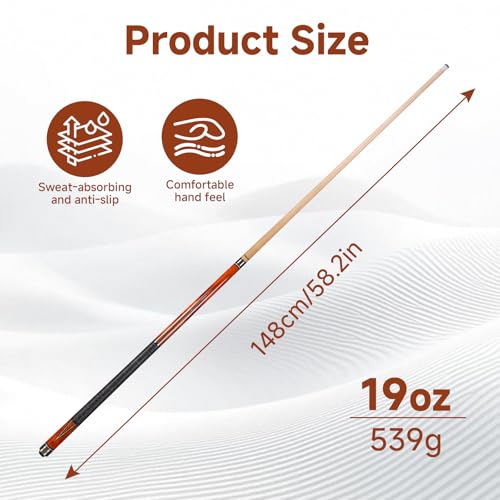 HMQQ 58" Maple Pool Cue Stick, 19oz 2-Piece Billiard Cue with 13mm Tip, Adjustable Weight, Linen Wrap, Stainless Steel Joint, Pool Cue for Beginners, Gift Ready with Carry Bag - color: Yellow