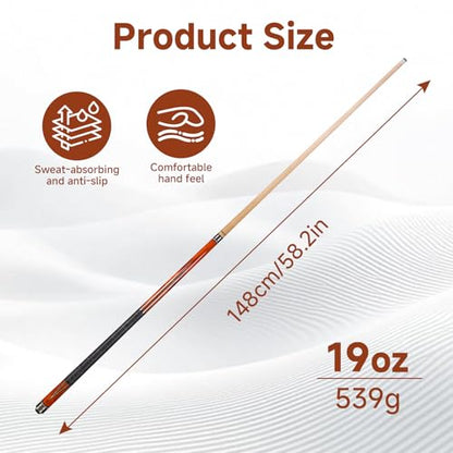 HMQQ 58" Maple Pool Cue Stick, 19oz 2-Piece Billiard Cue with 13mm Tip, Adjustable Weight, Linen Wrap, Stainless Steel Joint, Pool Cue for Beginners, Gift Ready with Carry Bag - color: Yellow
