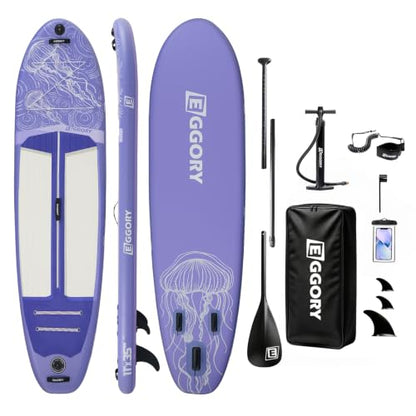 Inflatable Paddle Board,Stand Up Paddle Board Set, Extra Wide SUP Board with Removable Fin, Floating Paddle, Hand Pump, Waterproof Phone Pouch,Traveling Board - color: JF purple