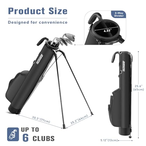 Findway Golf Stand Bag, [Upgraded Generous Space] Small Golf Bag for Driving Range, Par 3 & Executive Courses, Lightweight Sunday Golf Club Carry Bag with 3 Pockets - color: Black