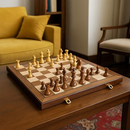 20" Extra Large Folding Chess Set - Walnut Wood Board & Weighted PVC Pieces - Portable Tournament Game for Adults, Travel, Gifts (Perfect for Beginners & Adults)