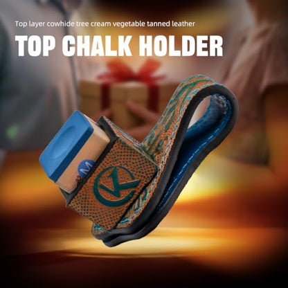 KONLLEN Leather Engraved Chalk Holder Magnetic Vegetable Tanned Leather Pool Cue Snooker Silent Billiard Accessories - color: 03VT Holder-Blue-Blue chalk