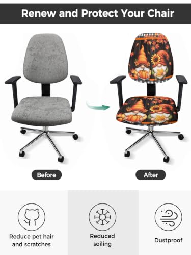 Savannan Office Chair Cover, Gnome Autumn Maple Leaves Protective Stretch Elastic Universal Cover for Desk Task Chair,Computer Rotating Chair 1 Pcs Pumpkin Retro Wood Grain