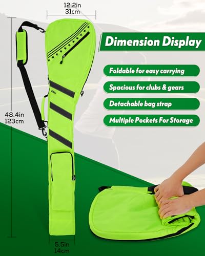 Big Teeth Golf Sunday Bag, Small Golf Bag Lightweight, Par 3 Golf Bag for A Few Clubs Driving Range, Practice with Carry Shoulder Strap Foldable Multi-Colour - color: Neo Green