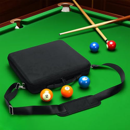 Pumtus Pool Ball Carrying Case, Billiard Balls Storage Bag with Handle & Adjustable Shoulder Strap, EVA Pool Ball Travel Box, Padded Cue Ball Holder for 17 Professional Ball Set (Bag Only)