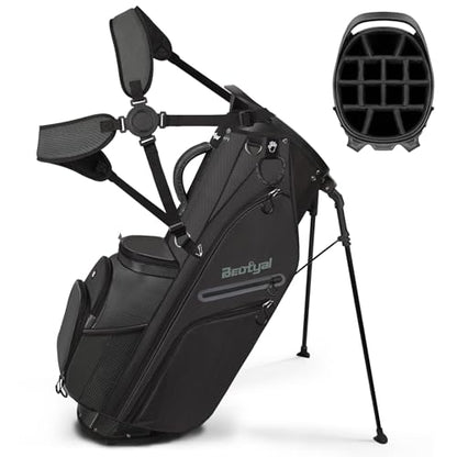 14 Way Full Length Dividers Golf Stand Bag, Lightweight Golf Bag with Stand for Men and Women Golf Club Carry Bag with Dual Strap & Rain Cover - color: Black