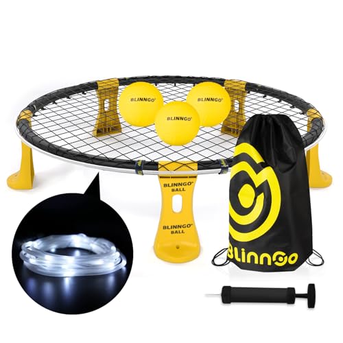Roundnet Game Set with Balls and Patented Net, Lawn, Beach, Backyard Outdoor Game for Adults and Family - style: 3 balls with strip light