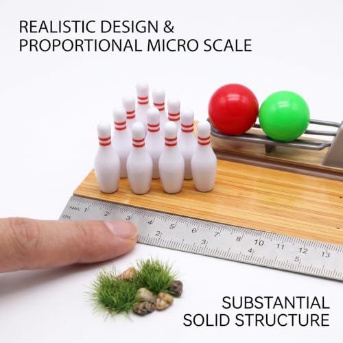 Mini Bowling Set, 10 Mini Bowling Pins & 2 Balls Plastic Dollhouse Accessories for DIY Scene Landscape Set