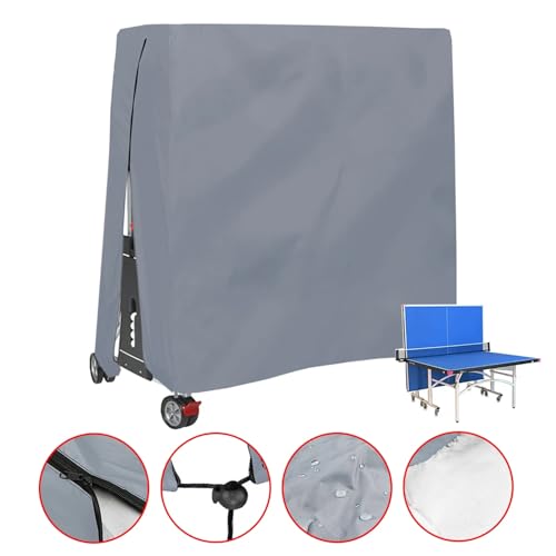 Table Tennis Cover, Outdoor/Indoor Waterproof Dustproof Sunscreen Ping Pong Table Cover Fits Folding Tables All Weather Protection 5.4*2.3*6.1ft（Gray）