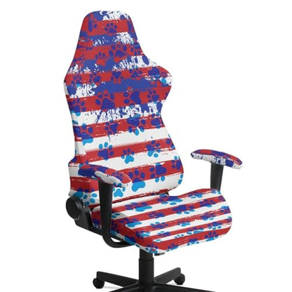American Flag Paw Print Computer Chair Cover Universal Fit Office Armchair Covers Stretchable with 2Pcs Armrest Slipcover Spandex Rotating Gaming Chair Covers Protector with Long Zipper - color: American Flag Paw Print
