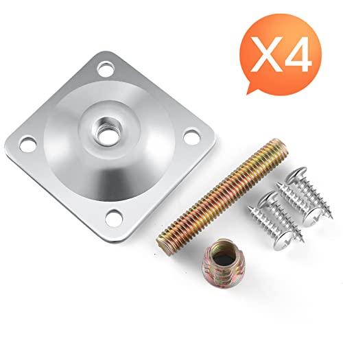 Leg Mounting Plates, 4 Sets Furniture Leg Attachment Plates, 5/16"(M8) Industrial Grade Flat Mounting T-Plates with Hanger Bolts, Screws, Strengthen Weak Furniture Repair Damaged Sofa Couch Seat - color: Sliver